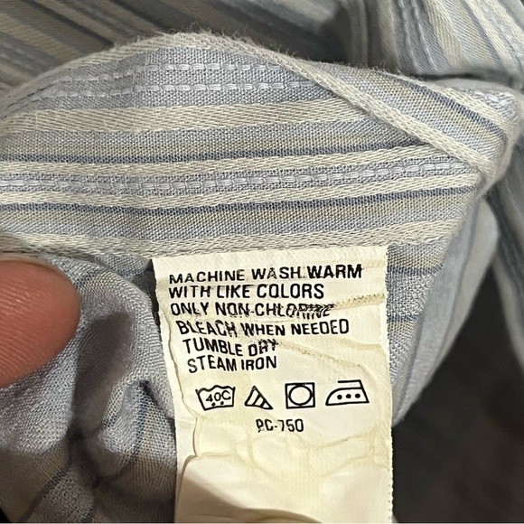 Men’s Geoffrey Beene Dress Shirt Blue White Stripes Size Large 16-16.5 - Picture 5 of 10
